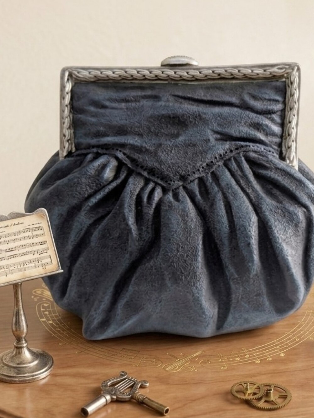 Vintage Dark Blue Purse Music Box
